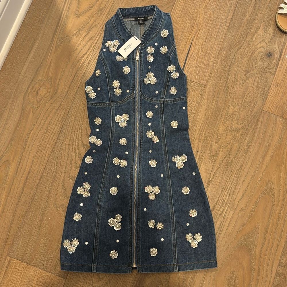 NASTY GAL DENIM RHINESTONE DRESS
